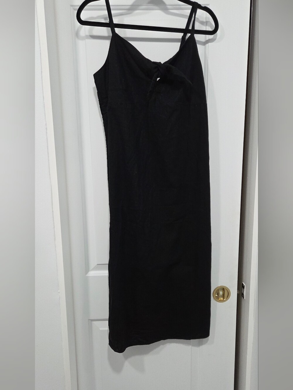 Old Navy Black Tie Front Linen Blend Spaghetti Strap Midi Dress Size Large TALL
